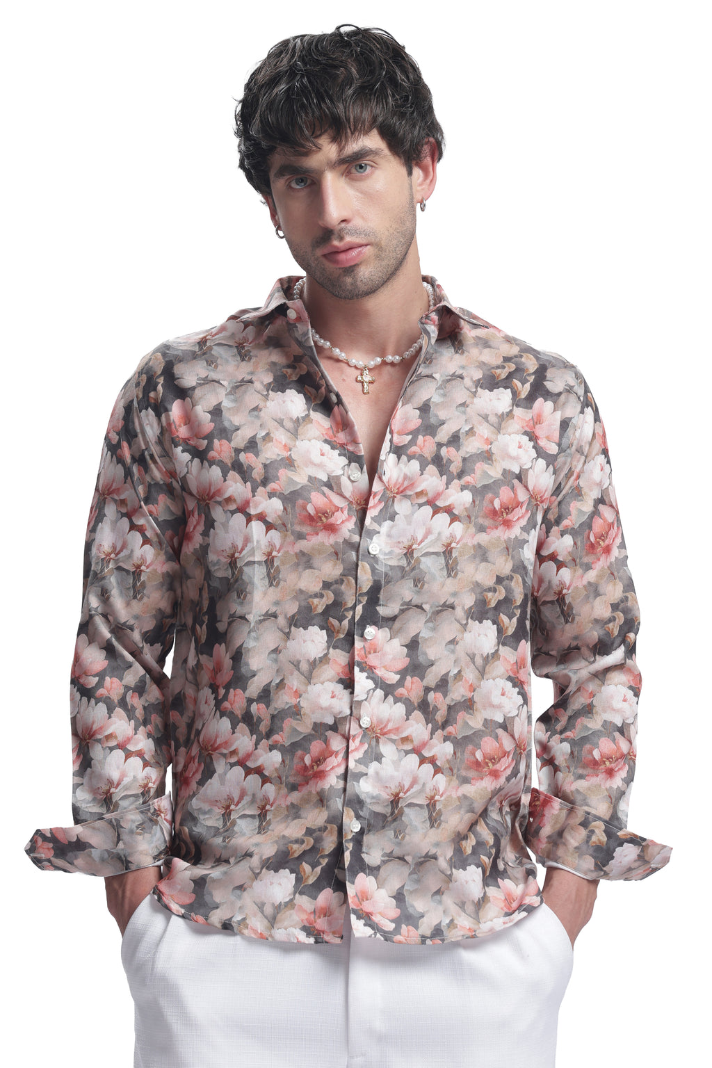 Monet Grey Rose Floral Print Shirt – I’M HERE — inspired by Claude Monet