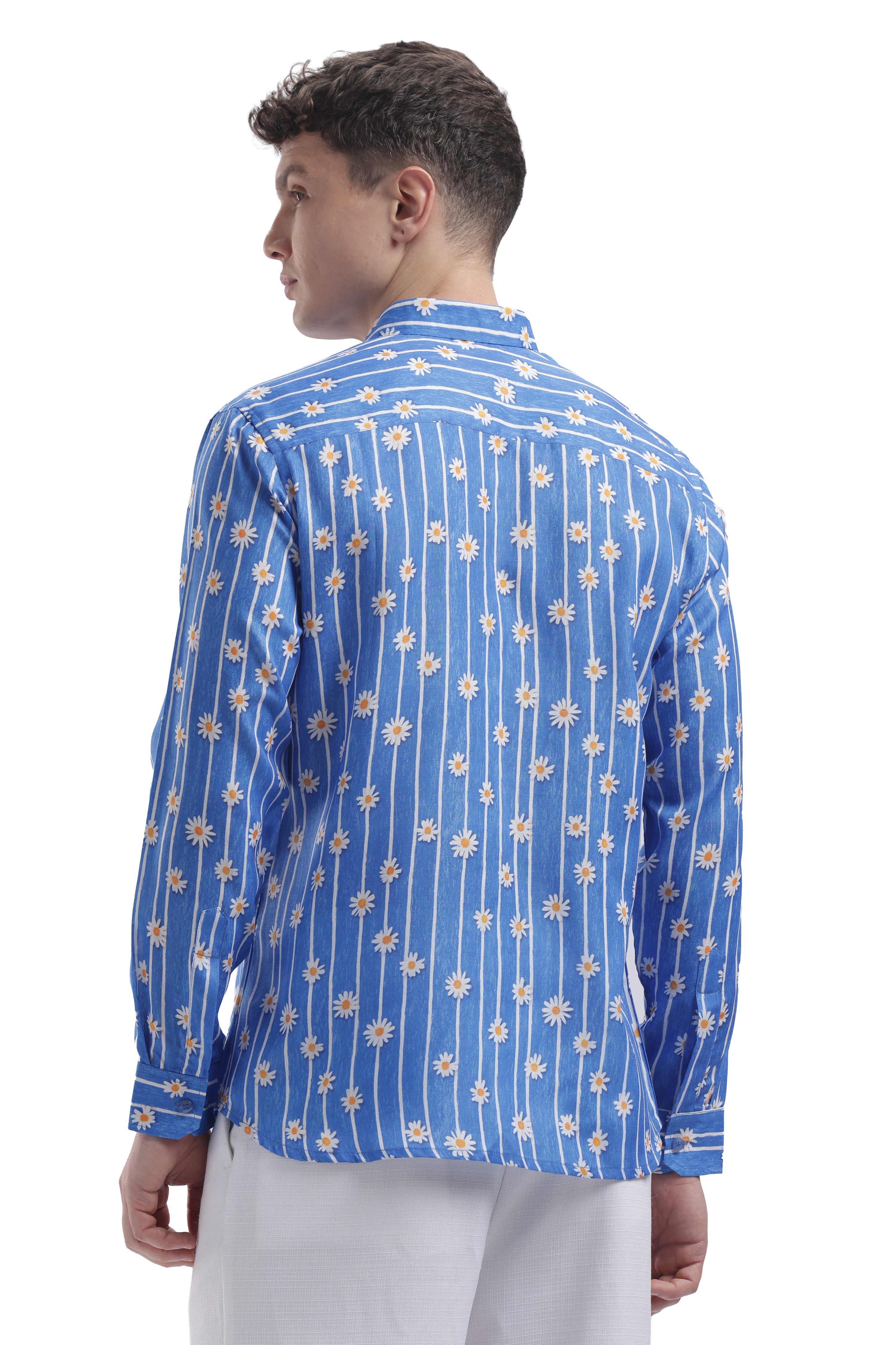 I'MHERE Essentials Powder Blue Daisy stripe full sleeve shirt