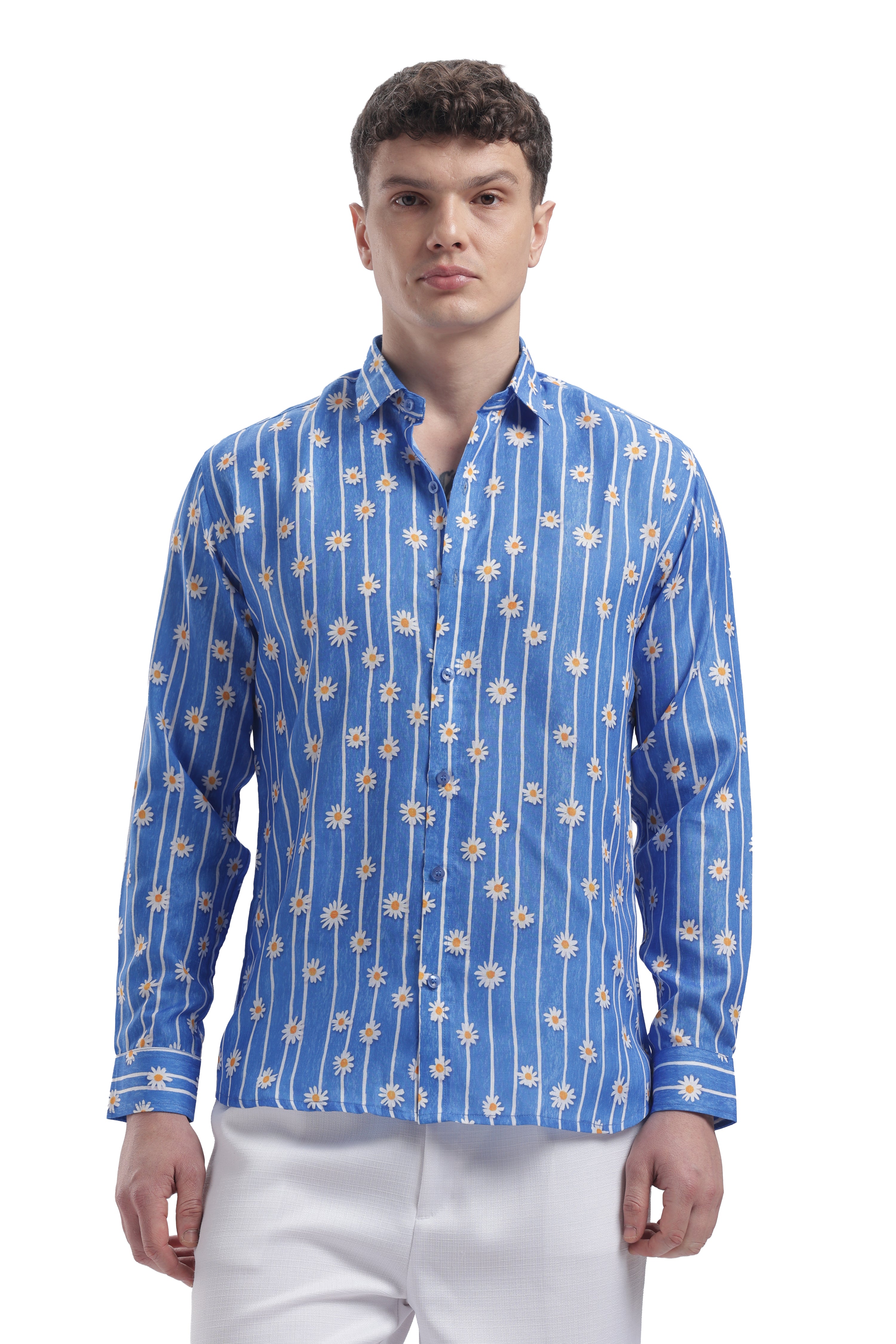 I'MHERE Essentials Powder Blue Daisy stripe full sleeve shirt