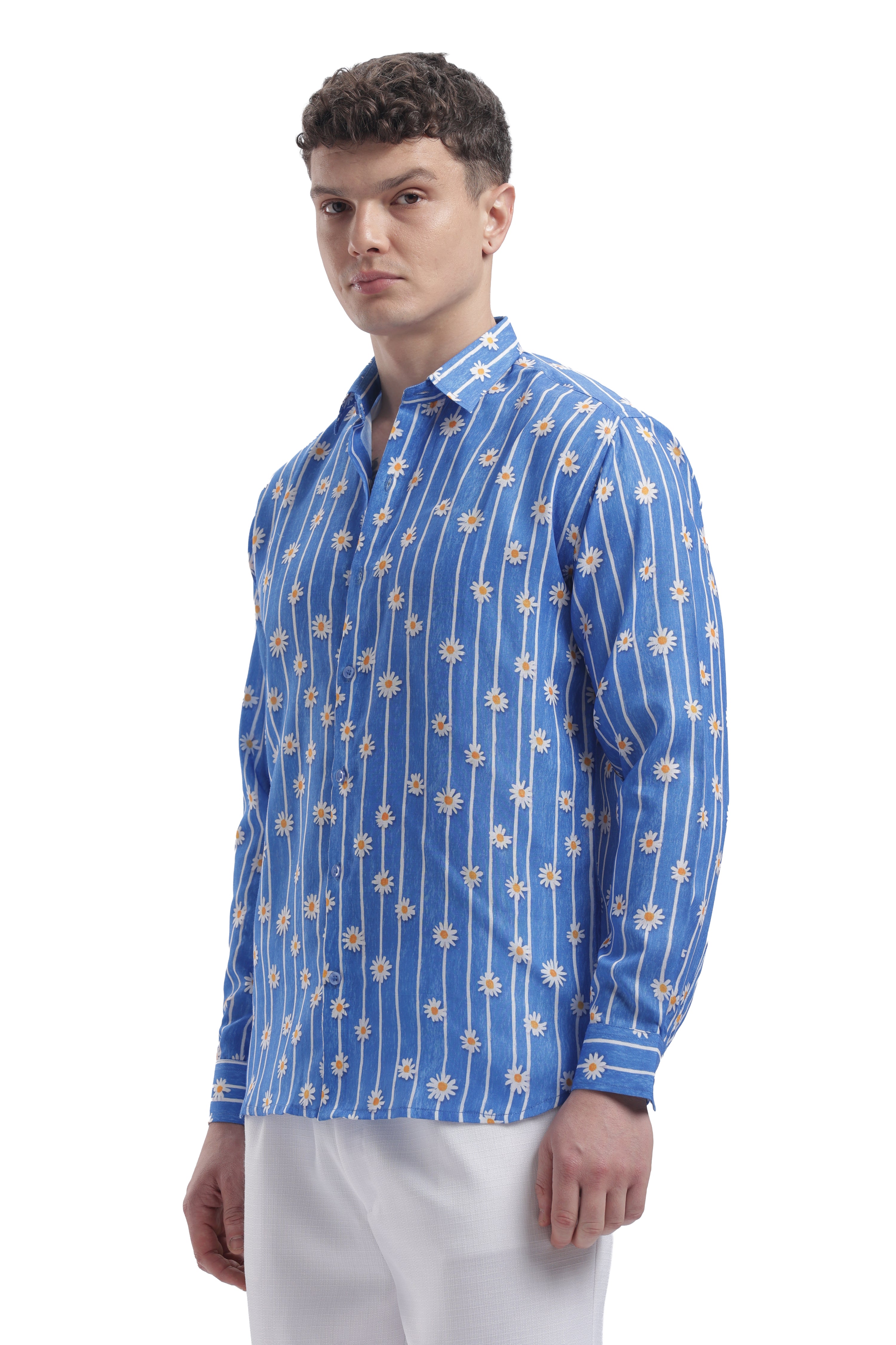 I'MHERE Essentials Powder Blue Daisy stripe full sleeve shirt