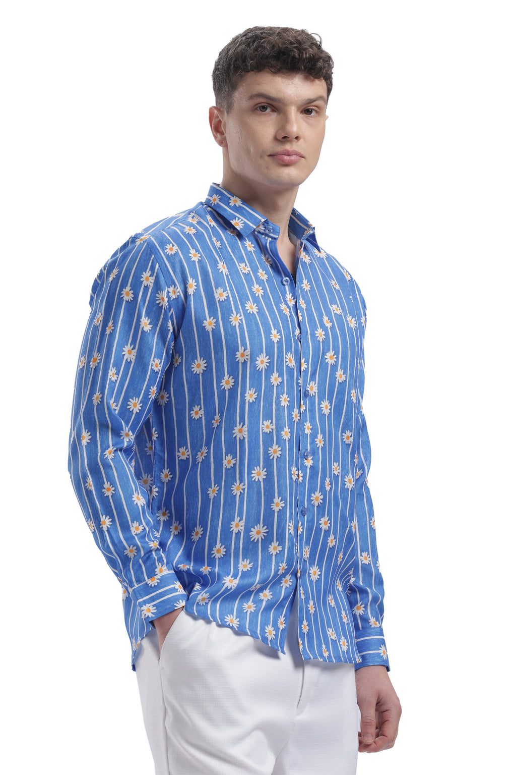 I'MHERE Essentials Powder Blue Daisy stripe full sleeve shirt