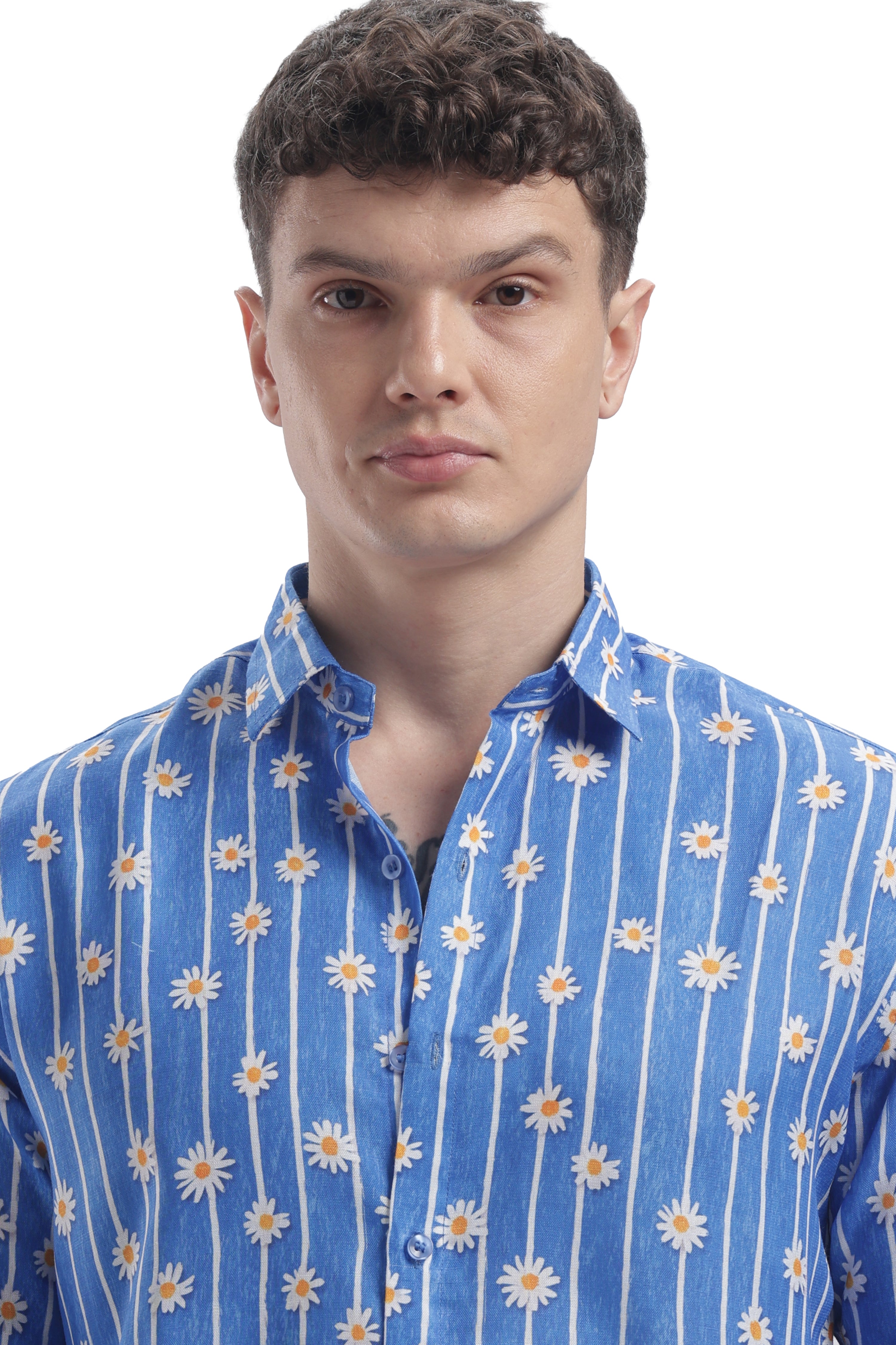 Powder Blue Daisy Stripe Shirt | I'MHERE Essentials Full Sleeve