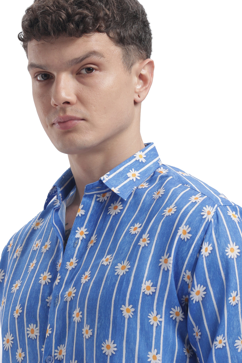 I'MHERE Essentials Powder Blue Daisy stripe full sleeve shirt