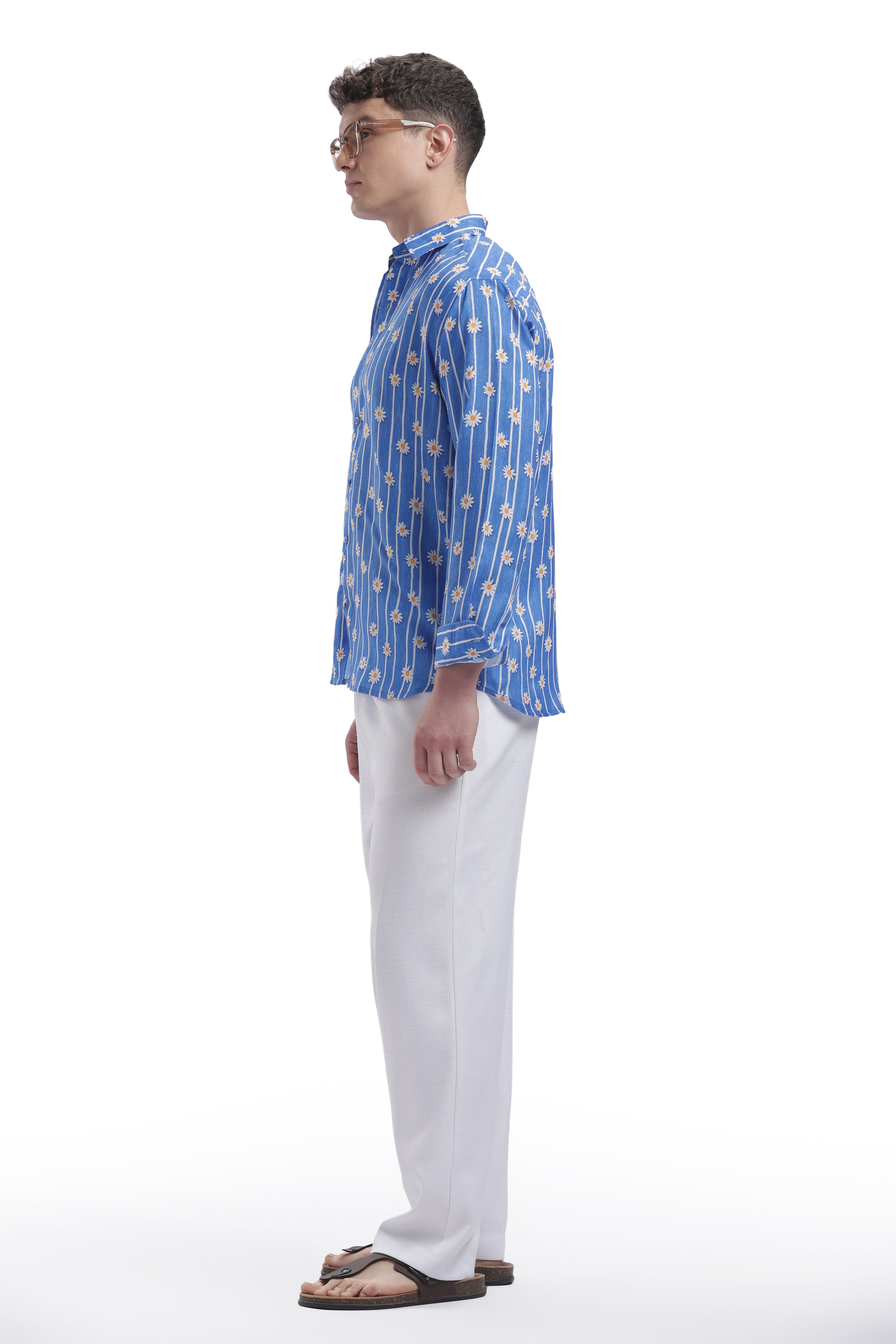 Powder Blue Daisy Stripe Shirt | I'MHERE Essentials Full Sleeve