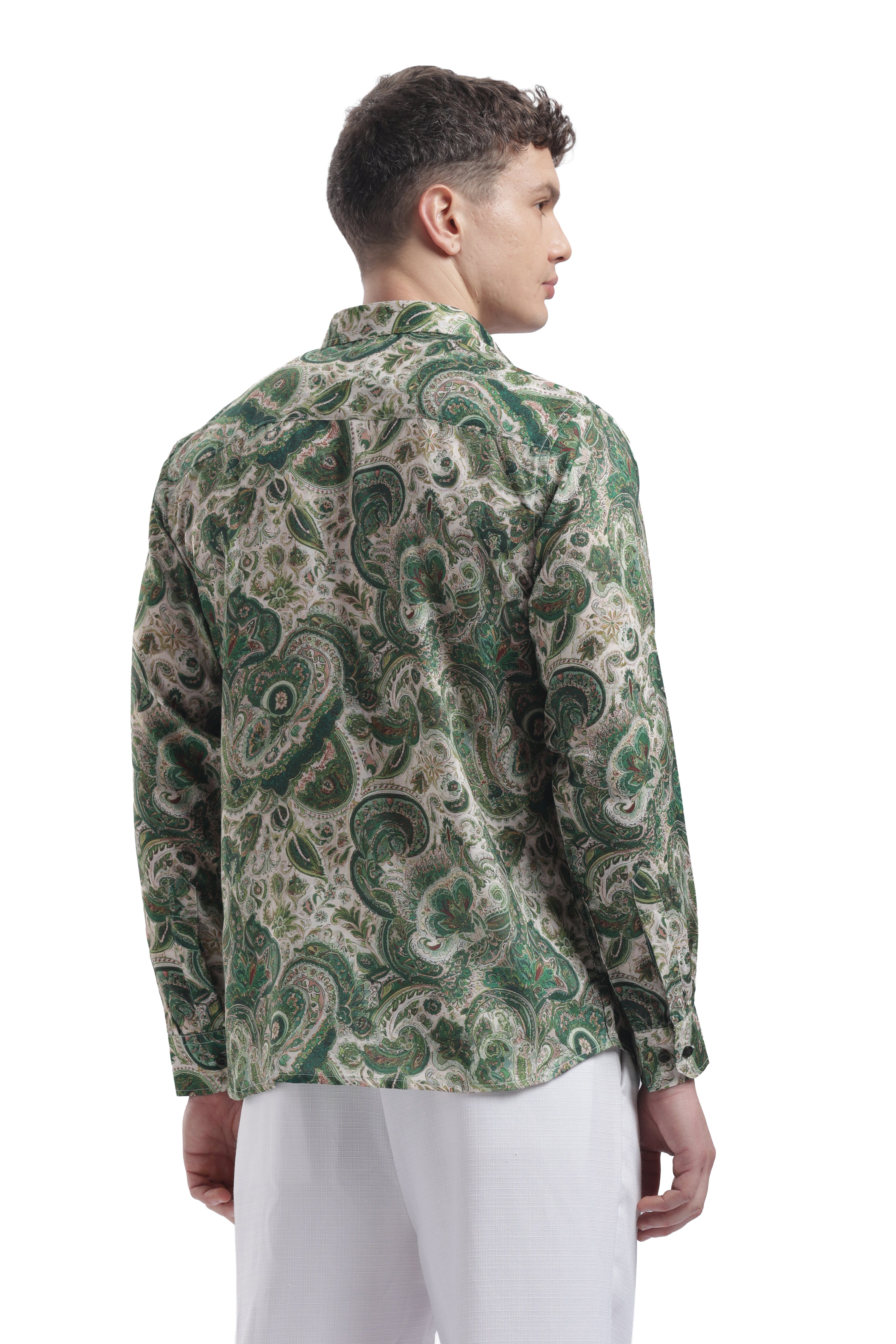 I'MHERE Essentials Moss Green Paisley full sleeve shirt