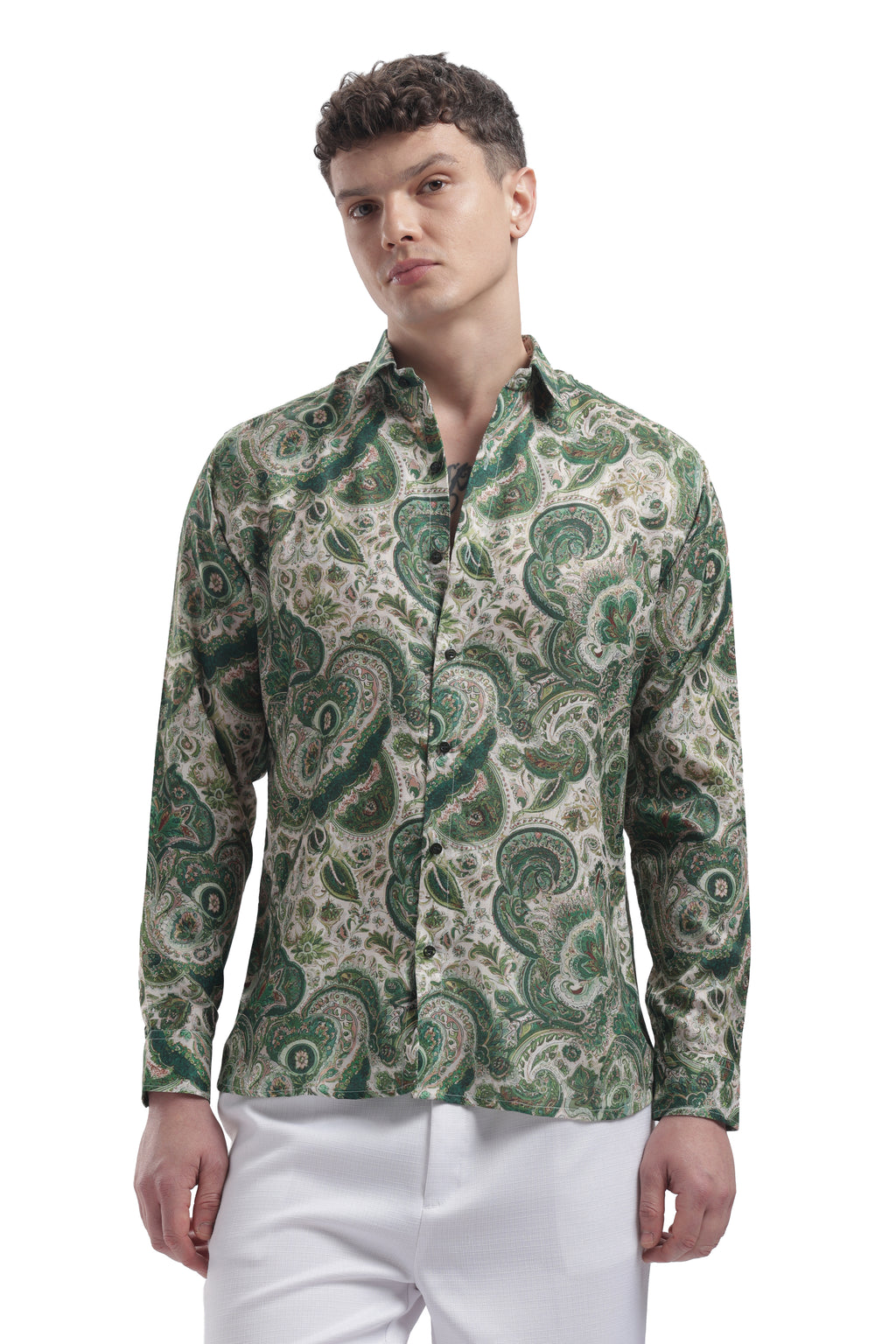 I'MHERE Essentials Moss Green Paisley full sleeve shirt