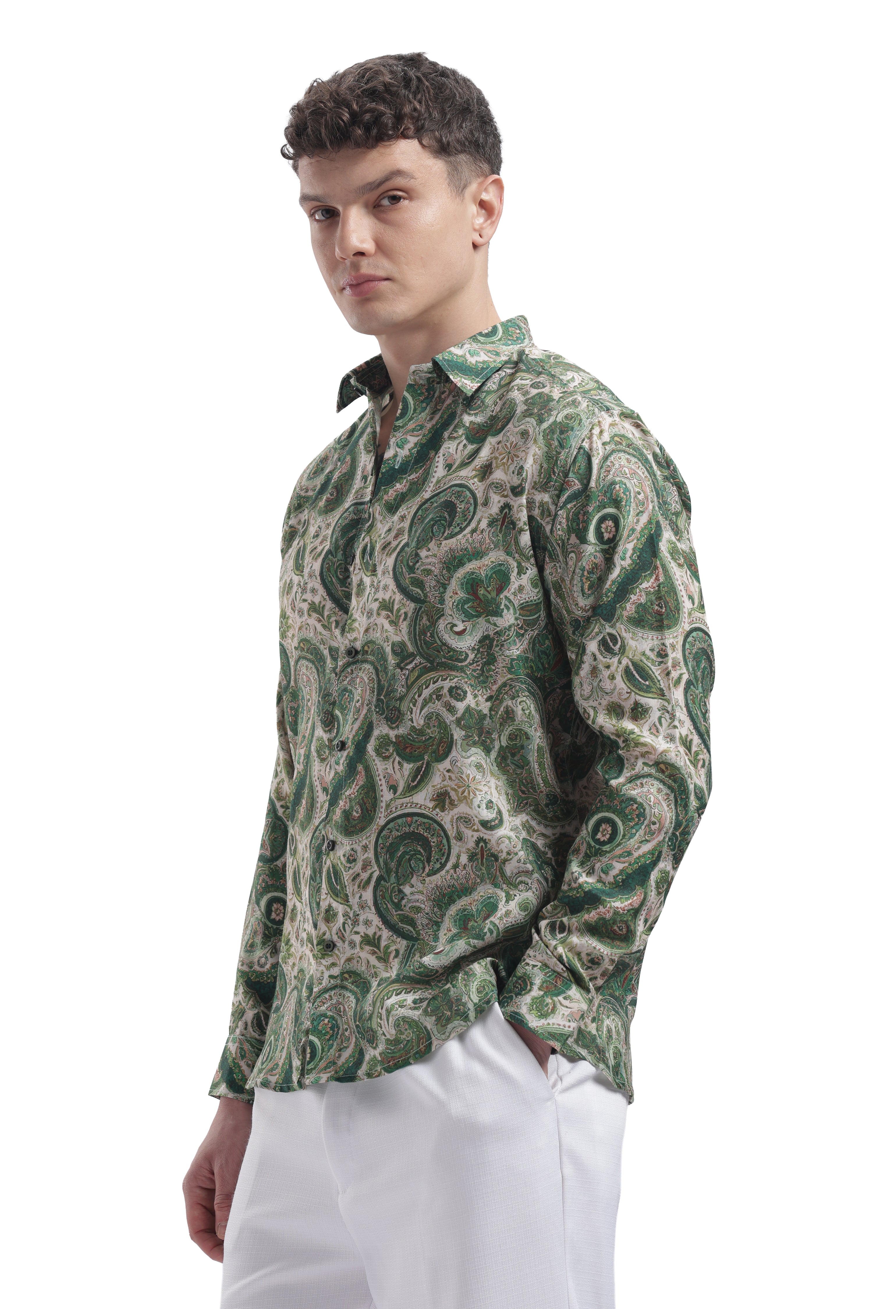I'MHERE Essentials Moss Green Paisley full sleeve shirt