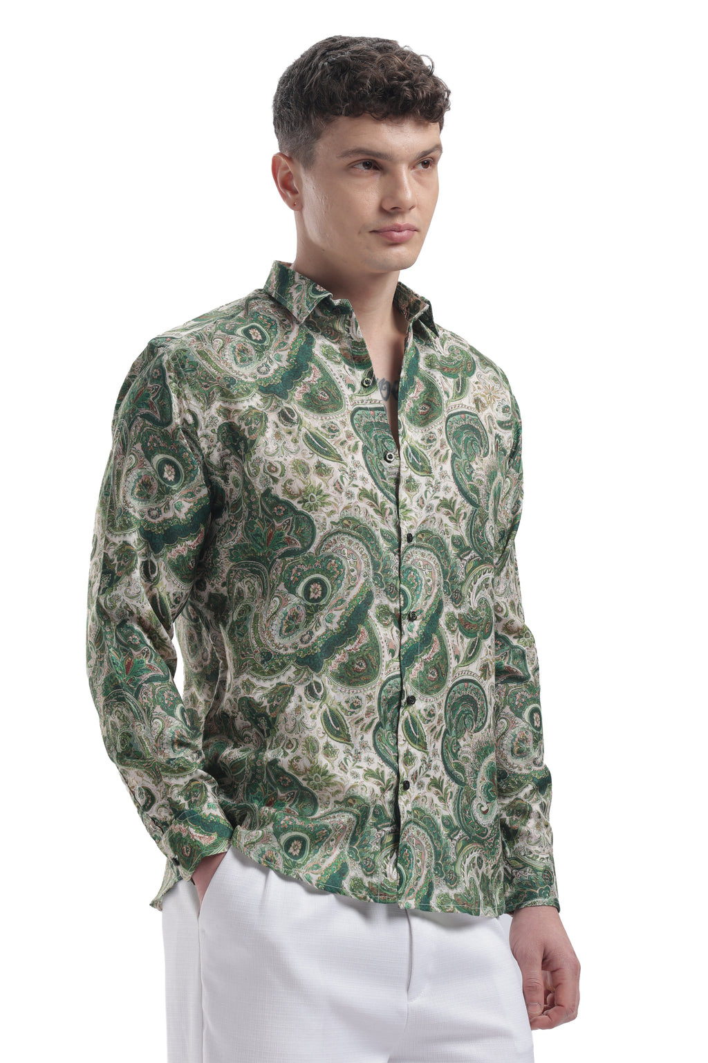 I'MHERE Essentials Moss Green Paisley full sleeve shirt