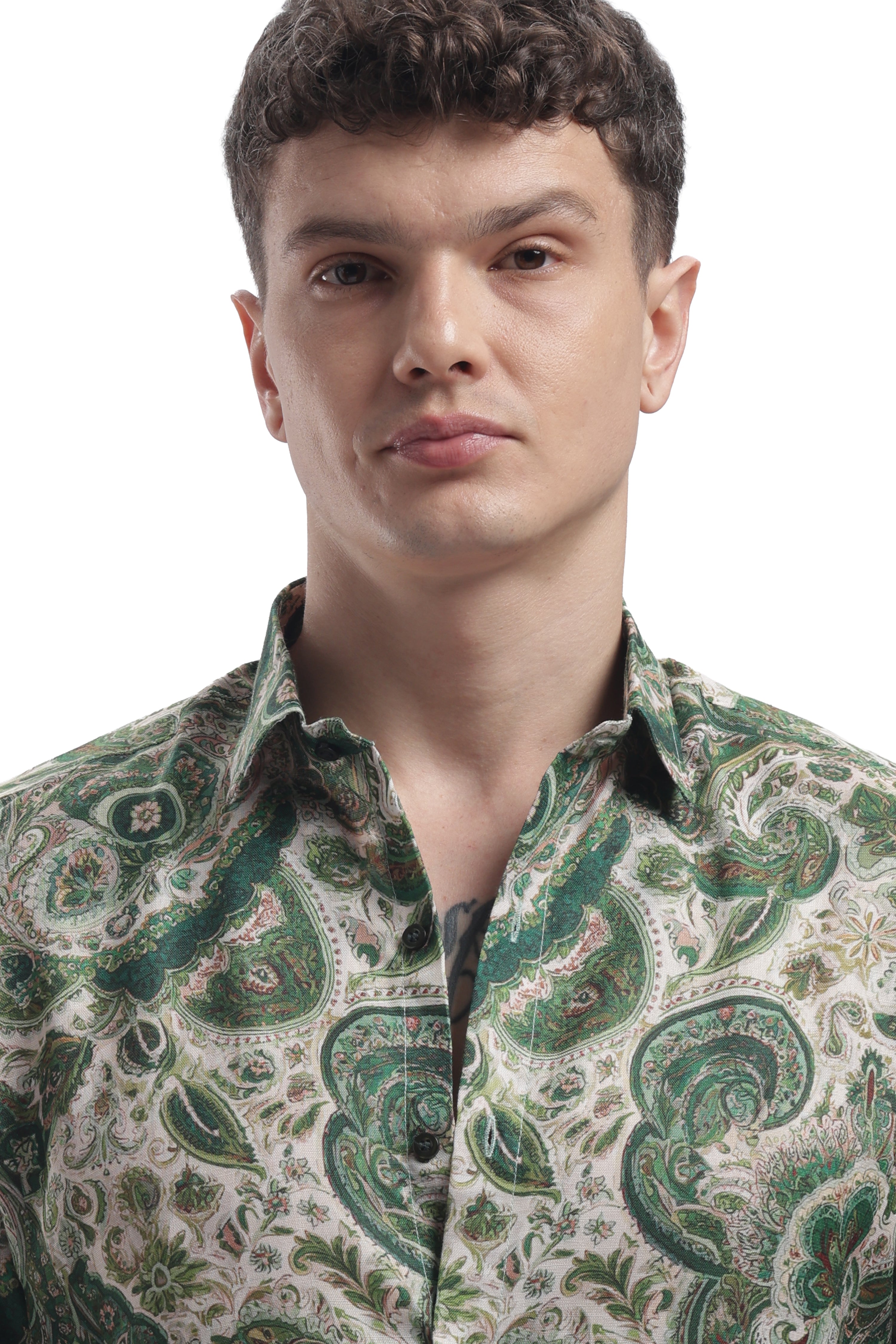 I'MHERE Essentials Moss Green Paisley full sleeve shirt