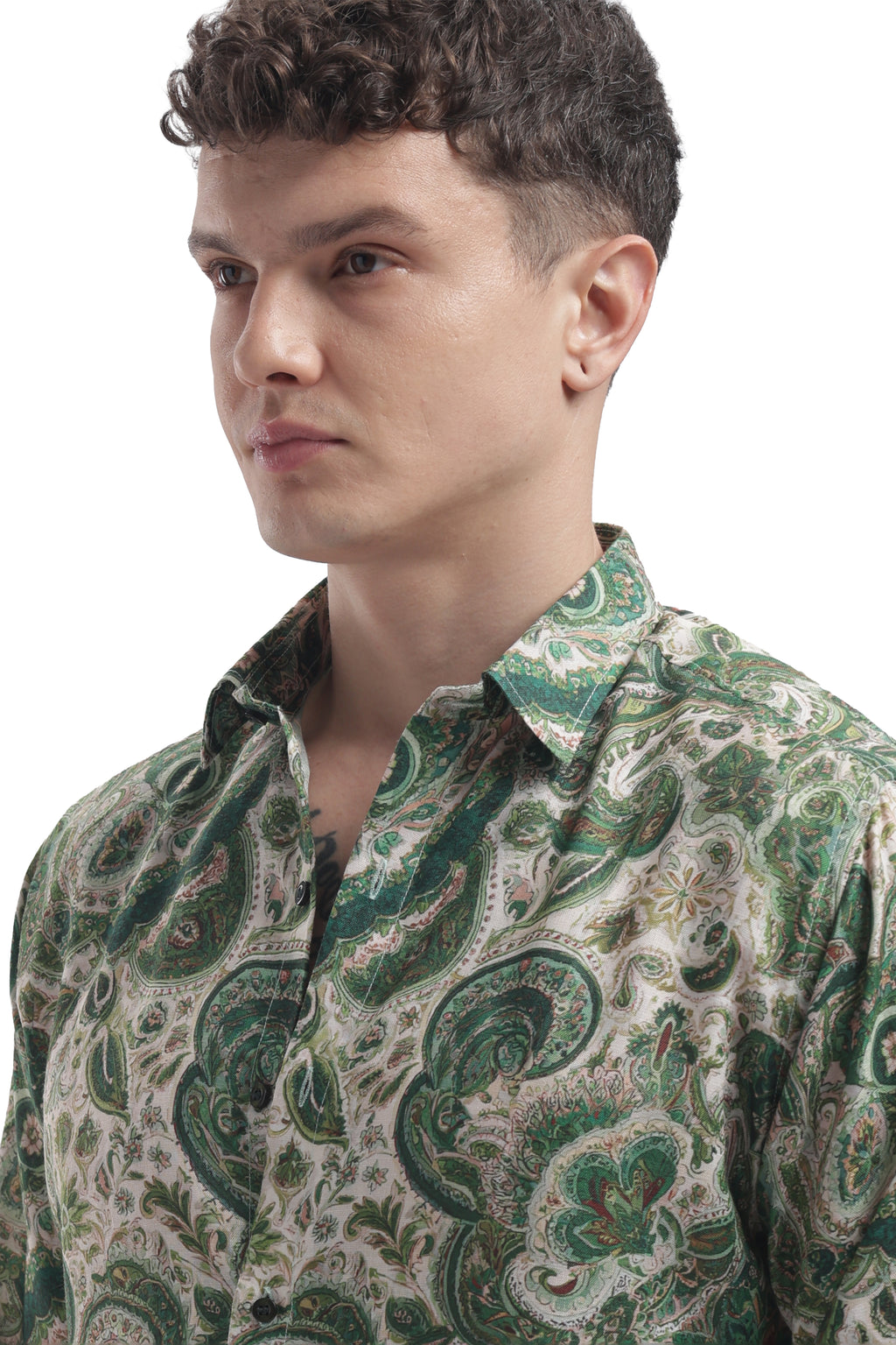 I'MHERE Essentials Moss Green Paisley full sleeve shirt