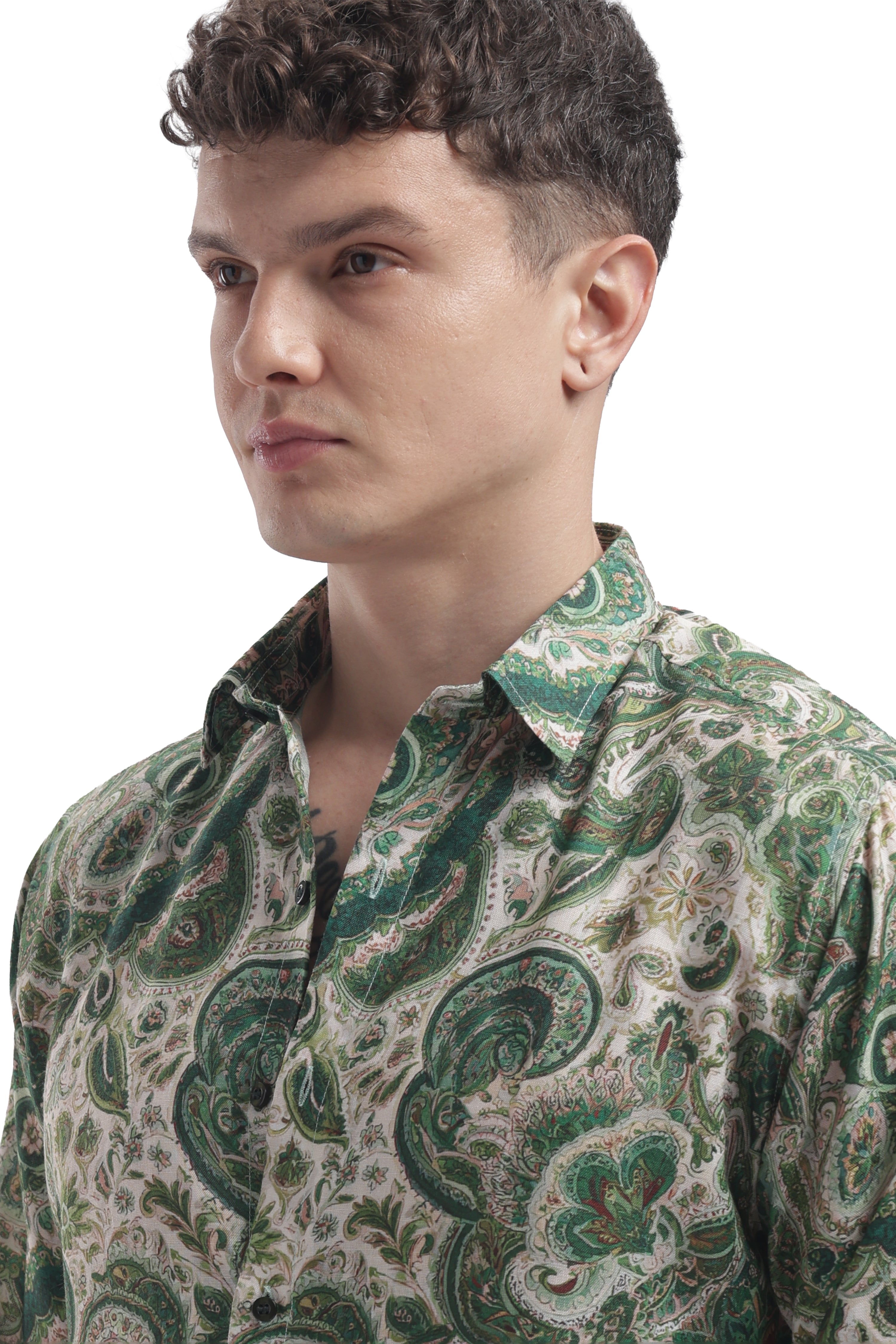 I'MHERE Essentials Moss Green Paisley full sleeve shirt