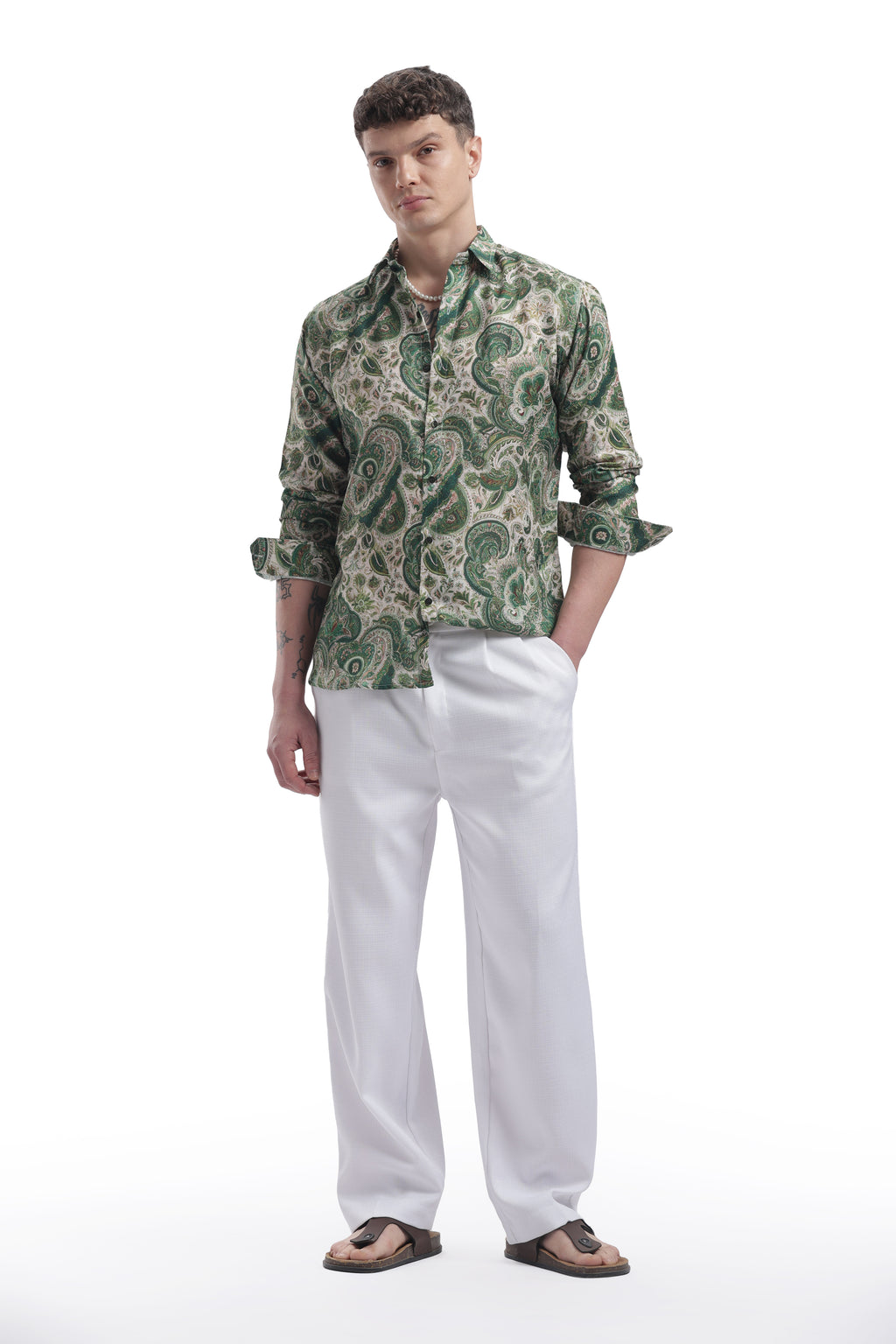 I'MHERE Essentials Moss Green Paisley full sleeve shirt