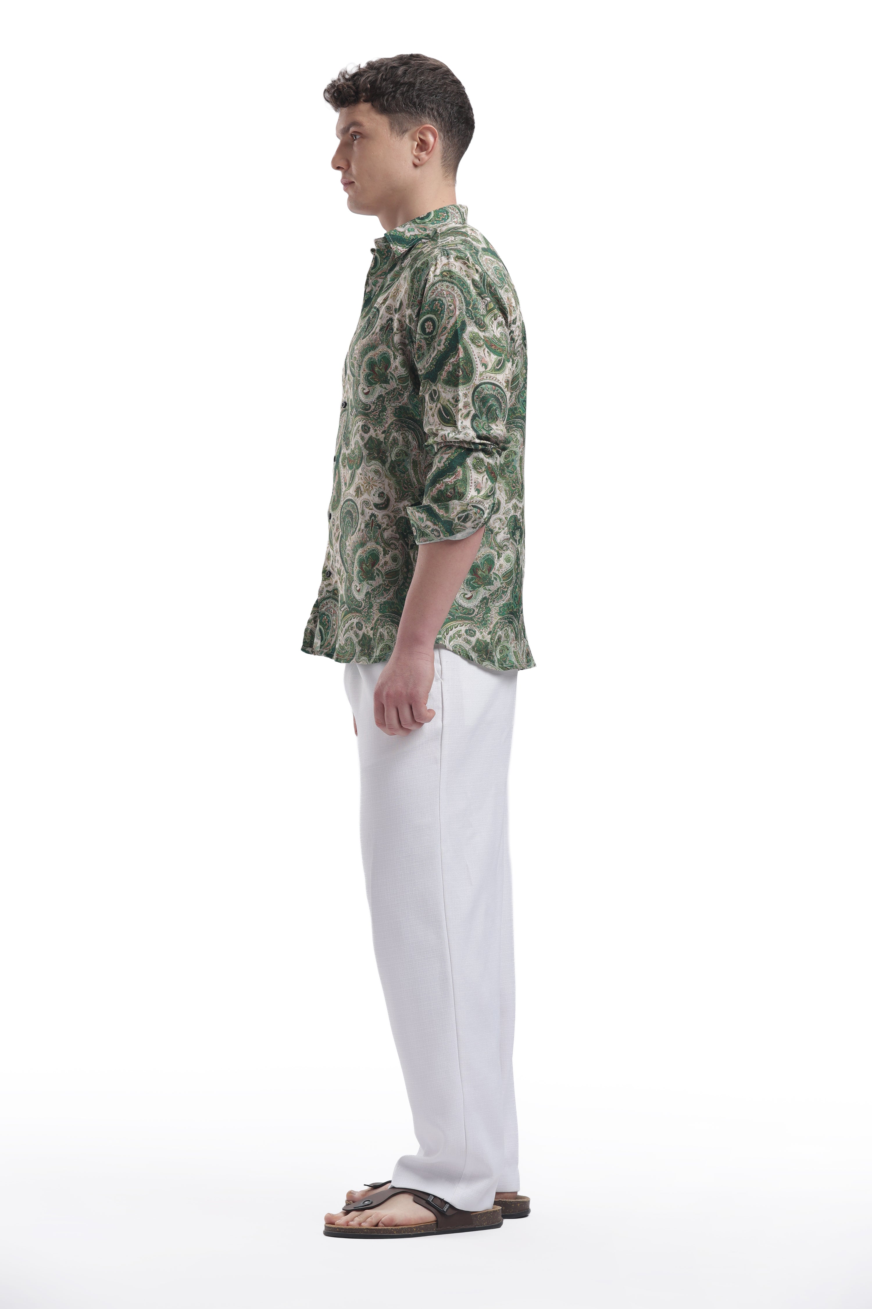 I'MHERE Essentials Moss Green Paisley full sleeve shirt