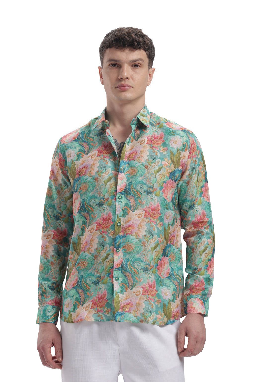 I'MHERE Essentials Pastel Green & Peach full sleeve shirt