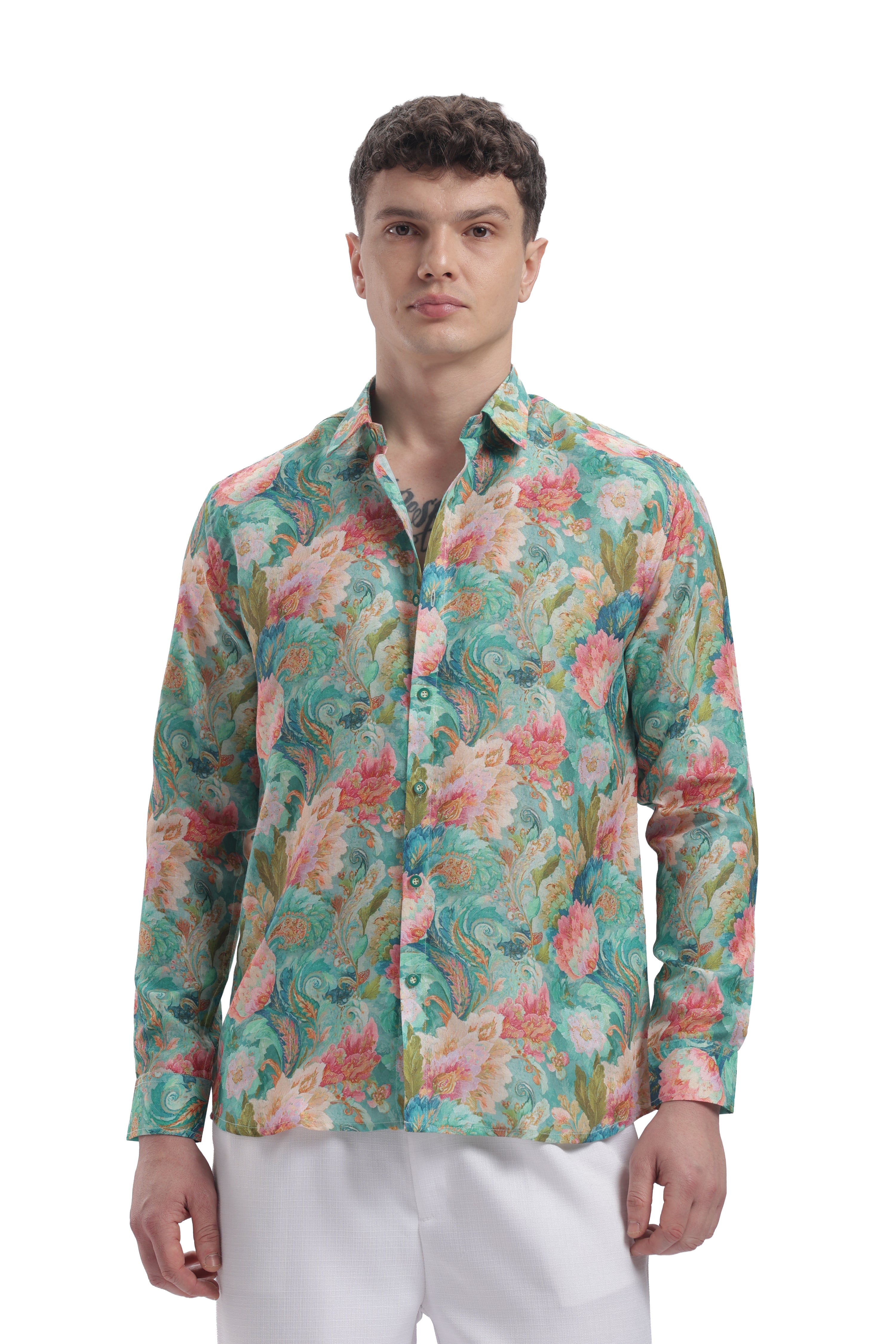 I'MHERE Essentials Pastel Green & Peach full sleeve shirt