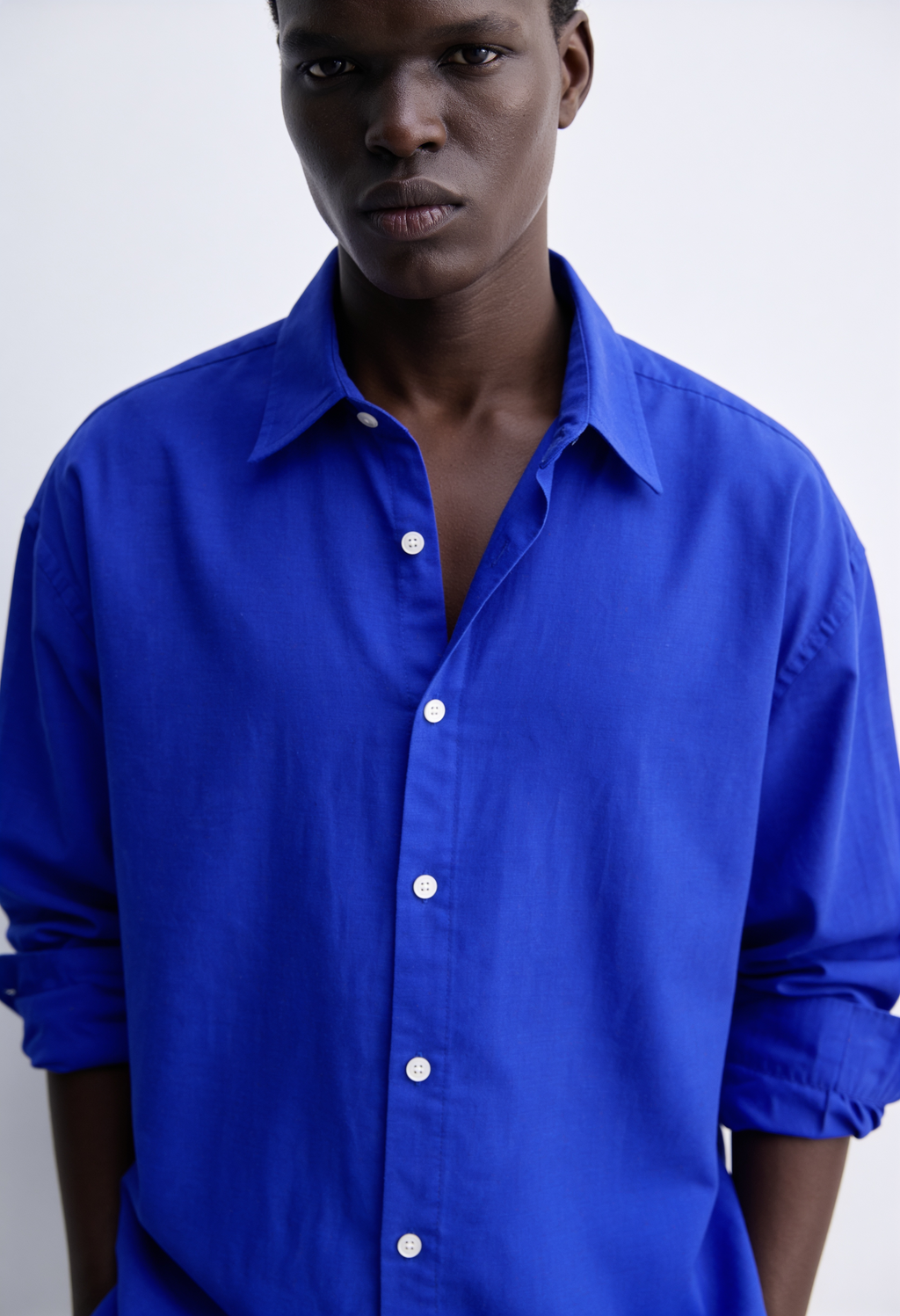 Main Character | Cropped Relaxed-Fit Drop-Shoulder Shirt | Blueberry
