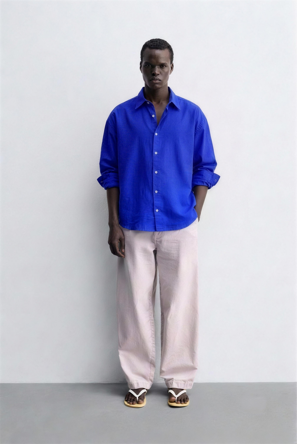 Main Character | Cropped Relaxed-Fit Drop-Shoulder Shirt | Blueberry