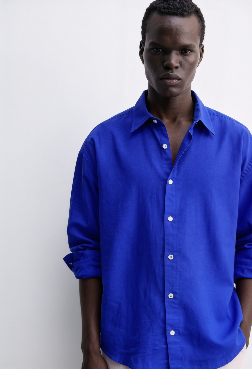 Main Character | Cropped Relaxed-Fit Drop-Shoulder Shirt | Blueberry
