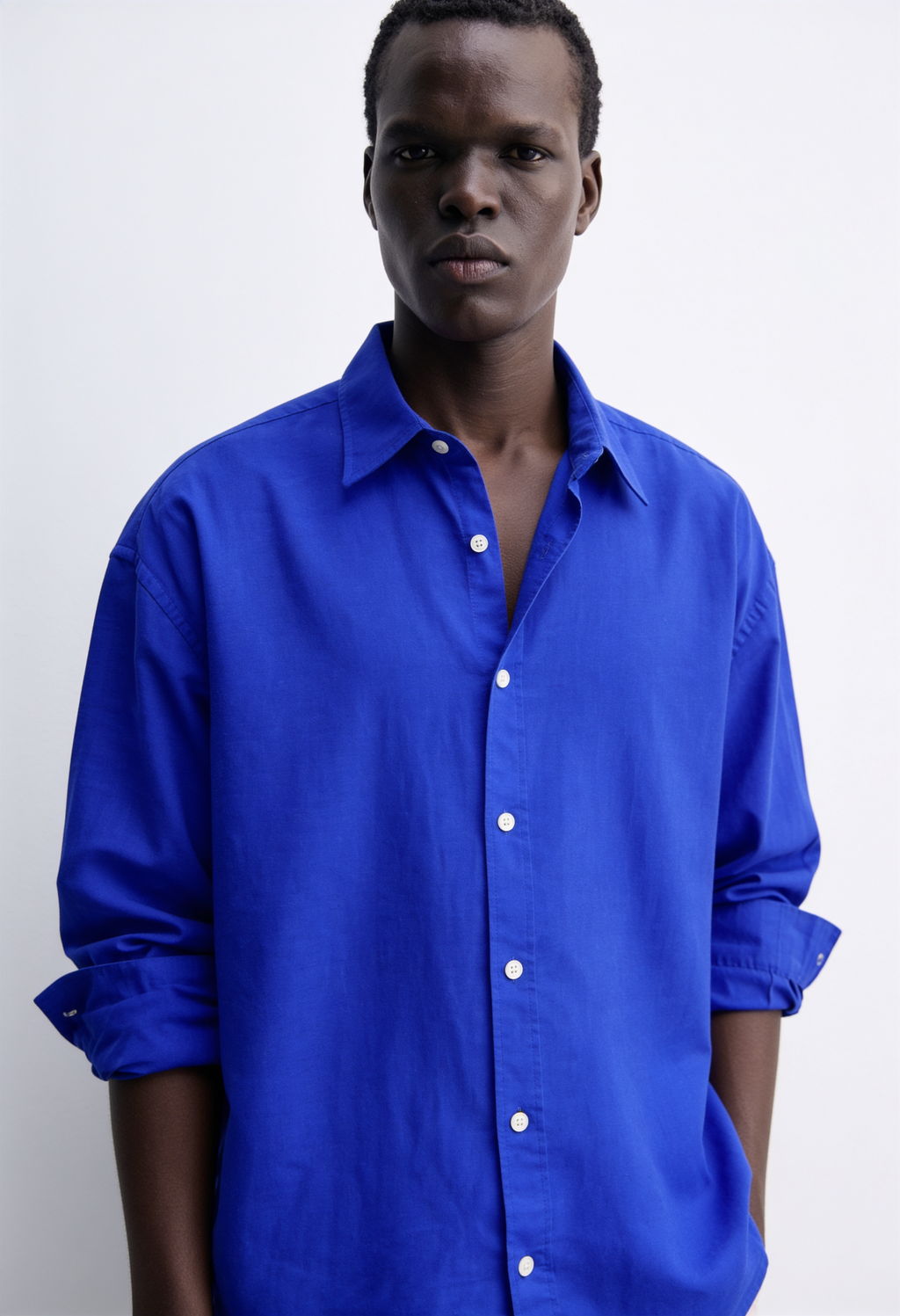 Main Character | Cropped Relaxed-Fit Drop-Shoulder Shirt | Blueberry