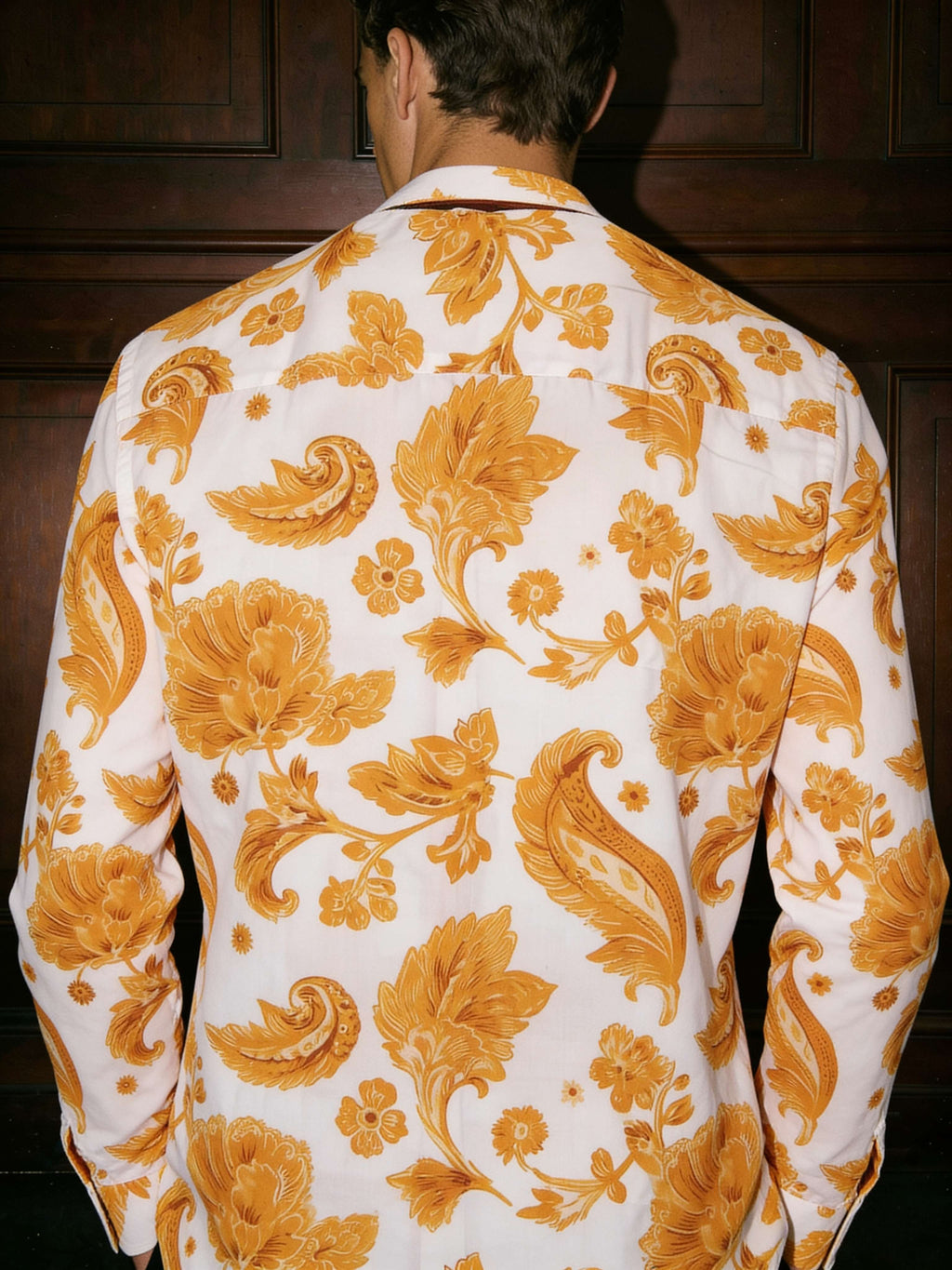 Marigold Golden Floral Printed Full Sleeve Shirt | I'M HERE