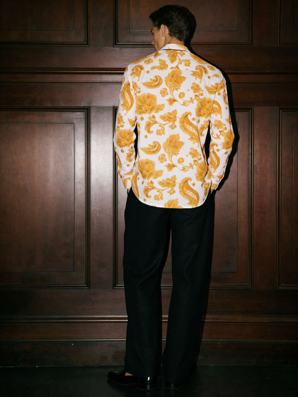 Marigold Golden Floral Printed Full Sleeve Shirt | I'M HERE
