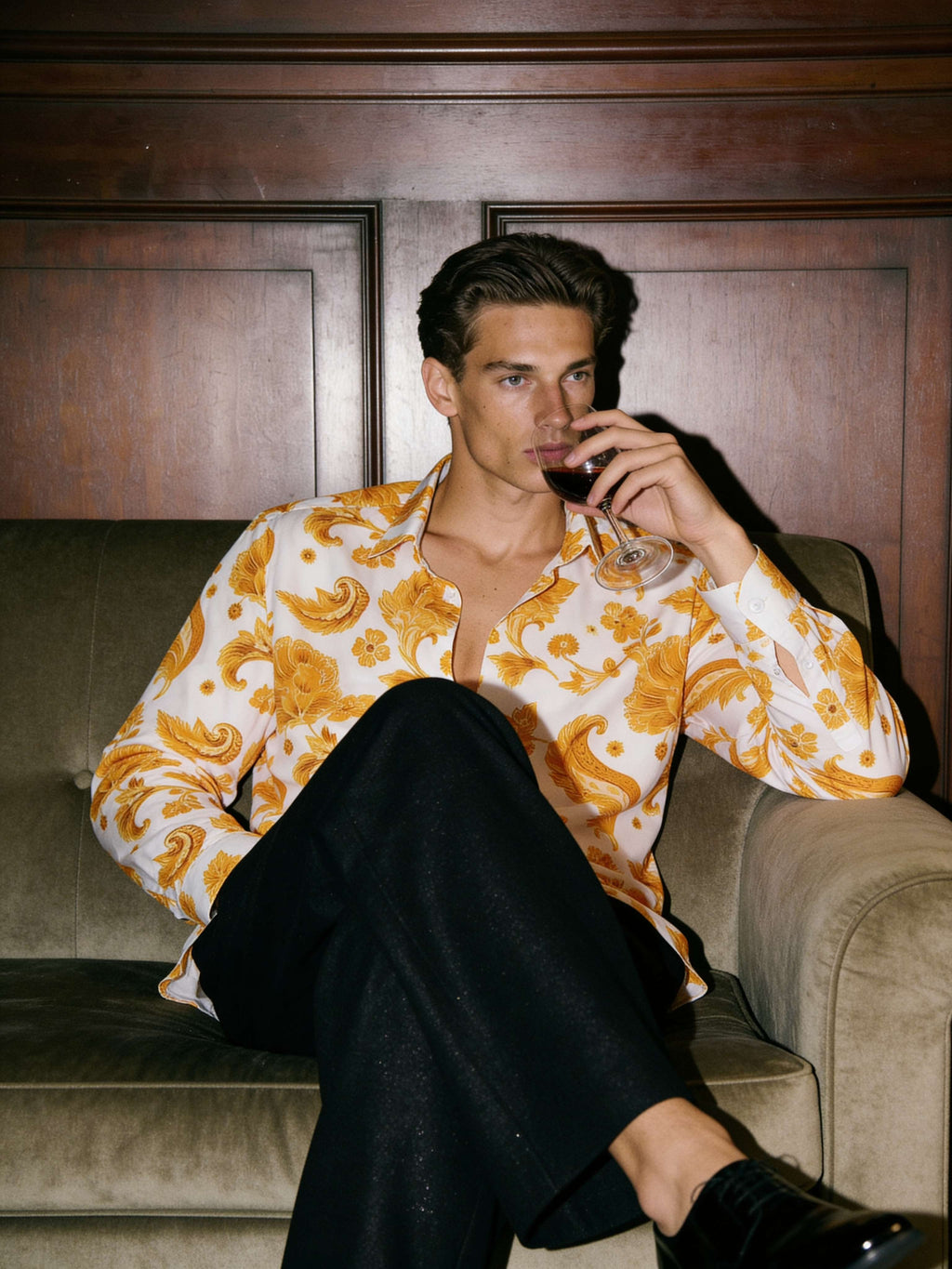 Marigold Golden Floral Printed Full Sleeve Shirt | I'M HERE