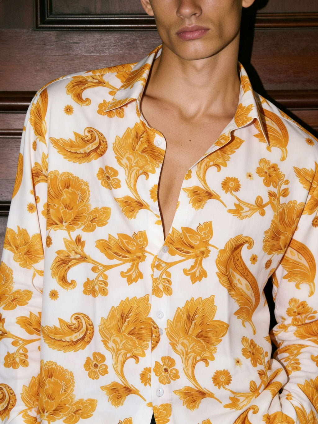 Marigold Golden Floral Printed Full Sleeve Shirt | I'M HERE