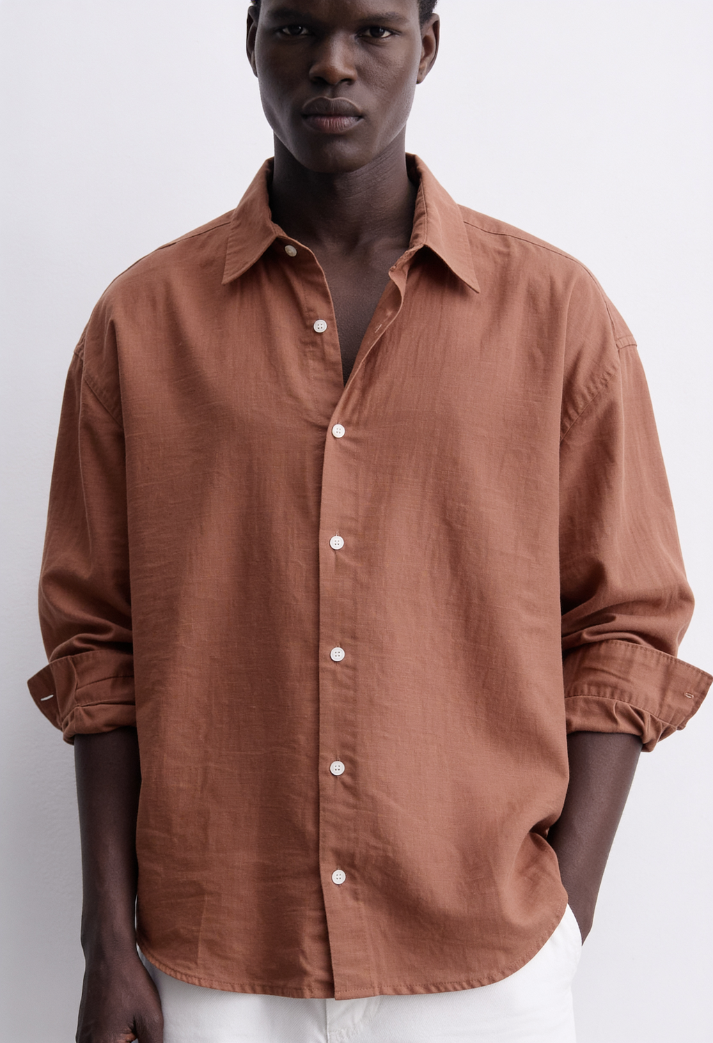 Main Character | Cropped Relaxed-Fit Drop-Shoulder Shirt | Espresso