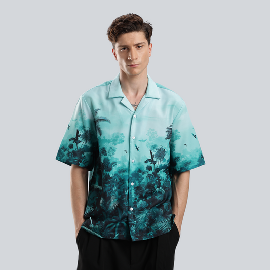 Teal forest portrait Resort collar shirt