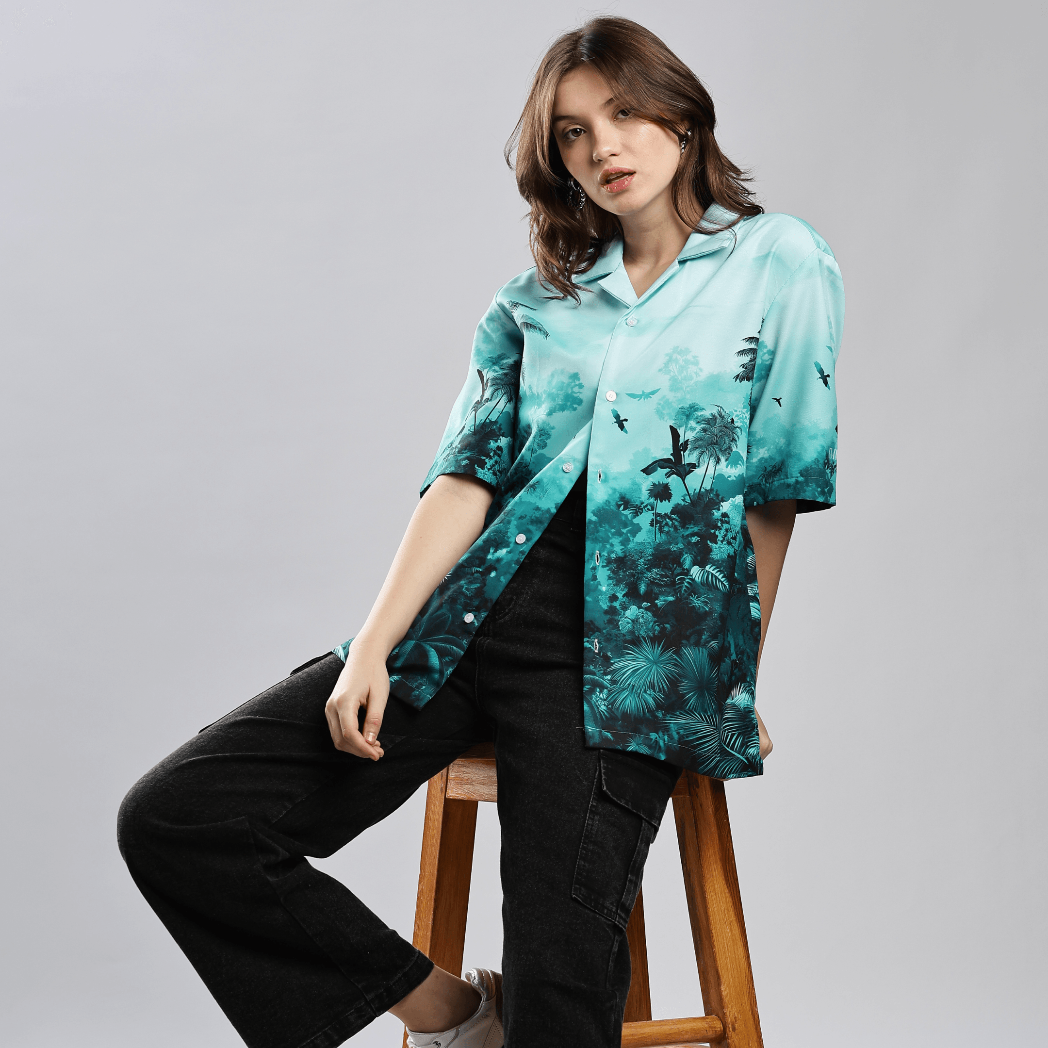 Teal forest portrait Resort collar shirt