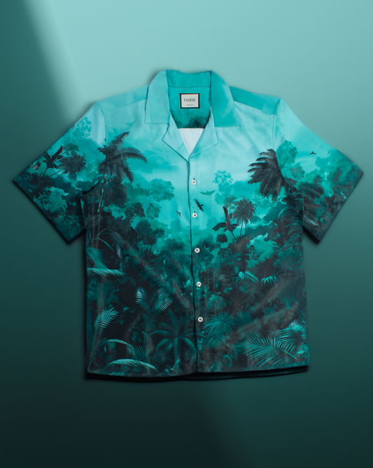 Teal forest portrait Resort collar shirt