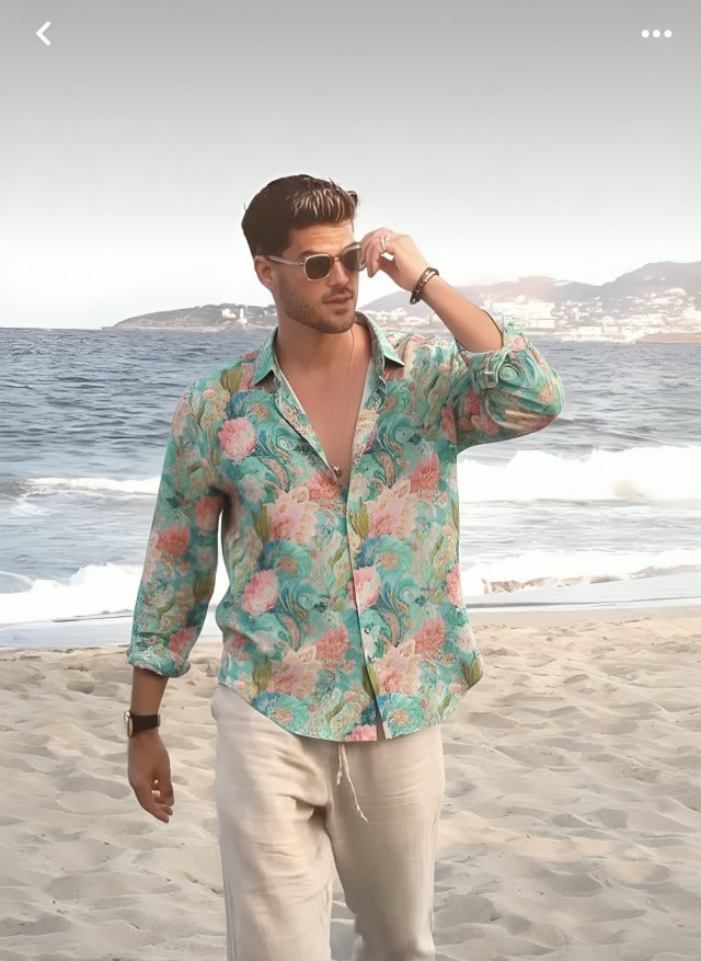 Pastel Green Peach full sleeve essentials art shirt I'MHERE India