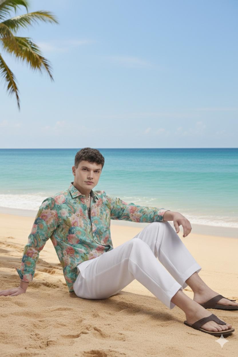 I'MHERE Essentials Pastel Green & Peach full sleeve shirt