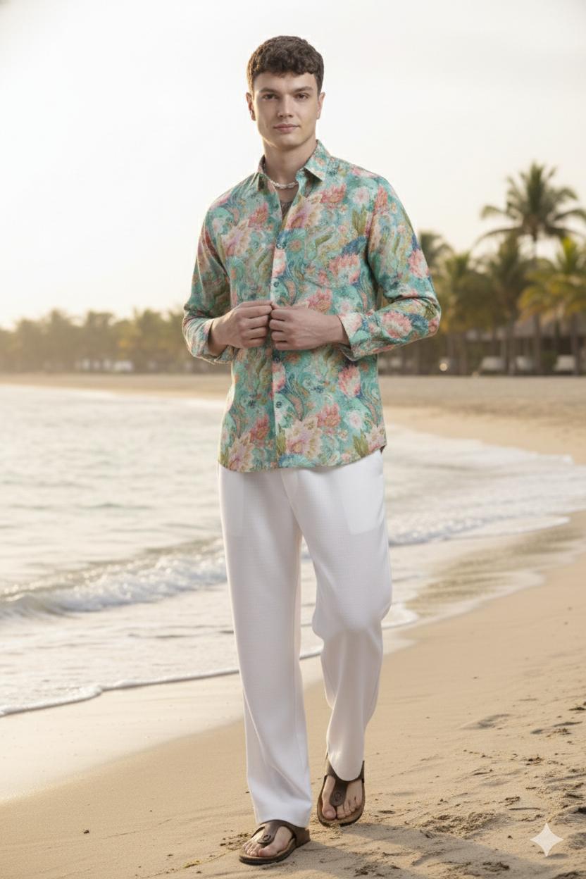 I'MHERE Essentials Pastel Green & Peach full sleeve shirt