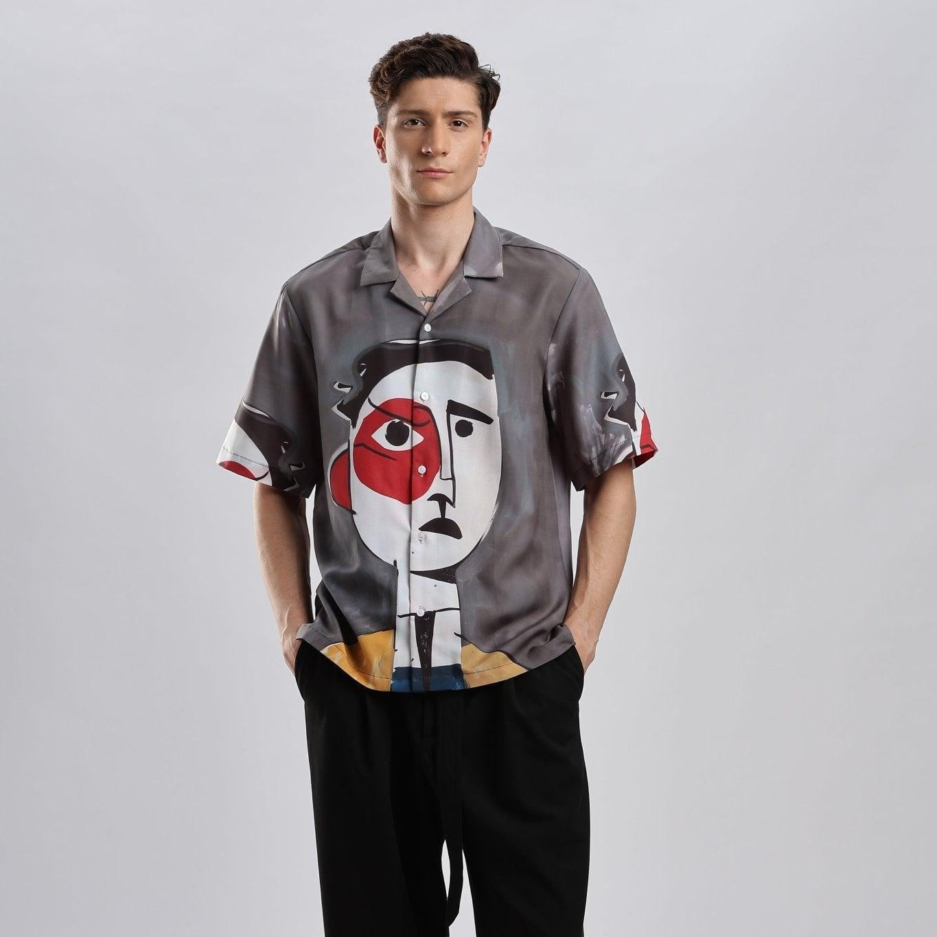 Abstract portrait Resort collar shirt - I'M HERE