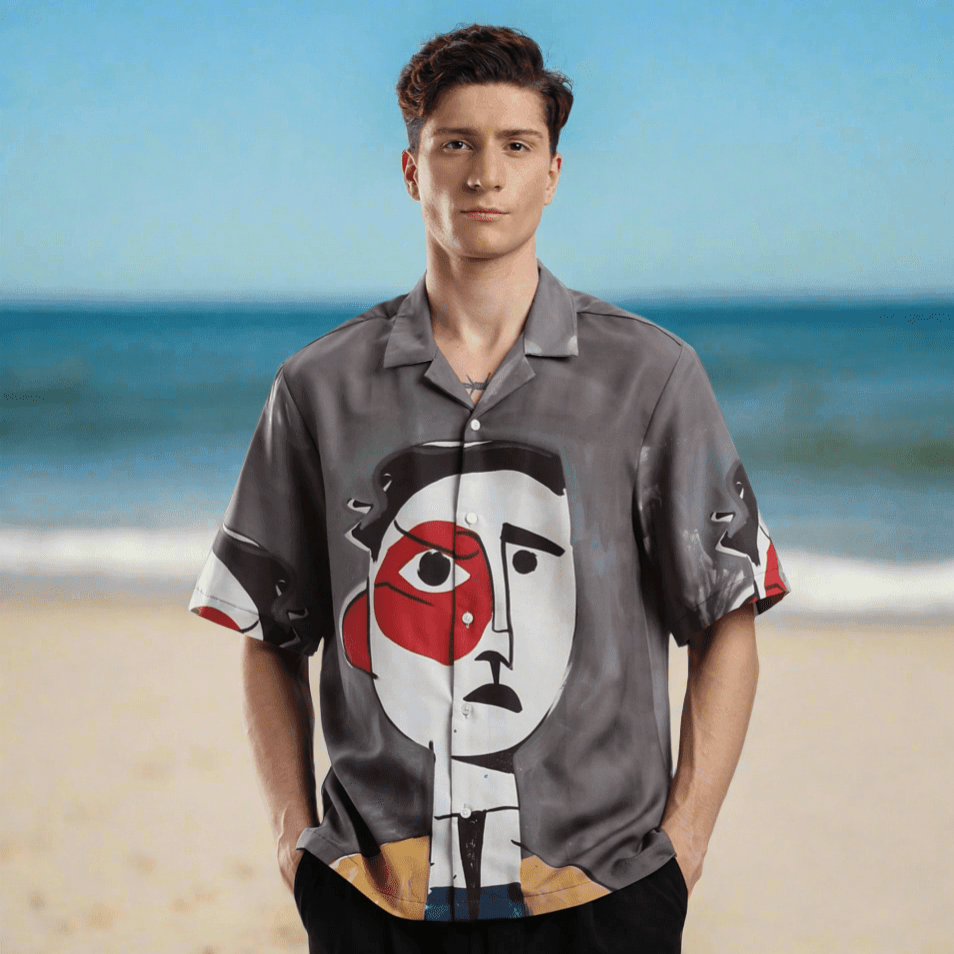 Abstract portrait Resort collar shirt - I'M HERE