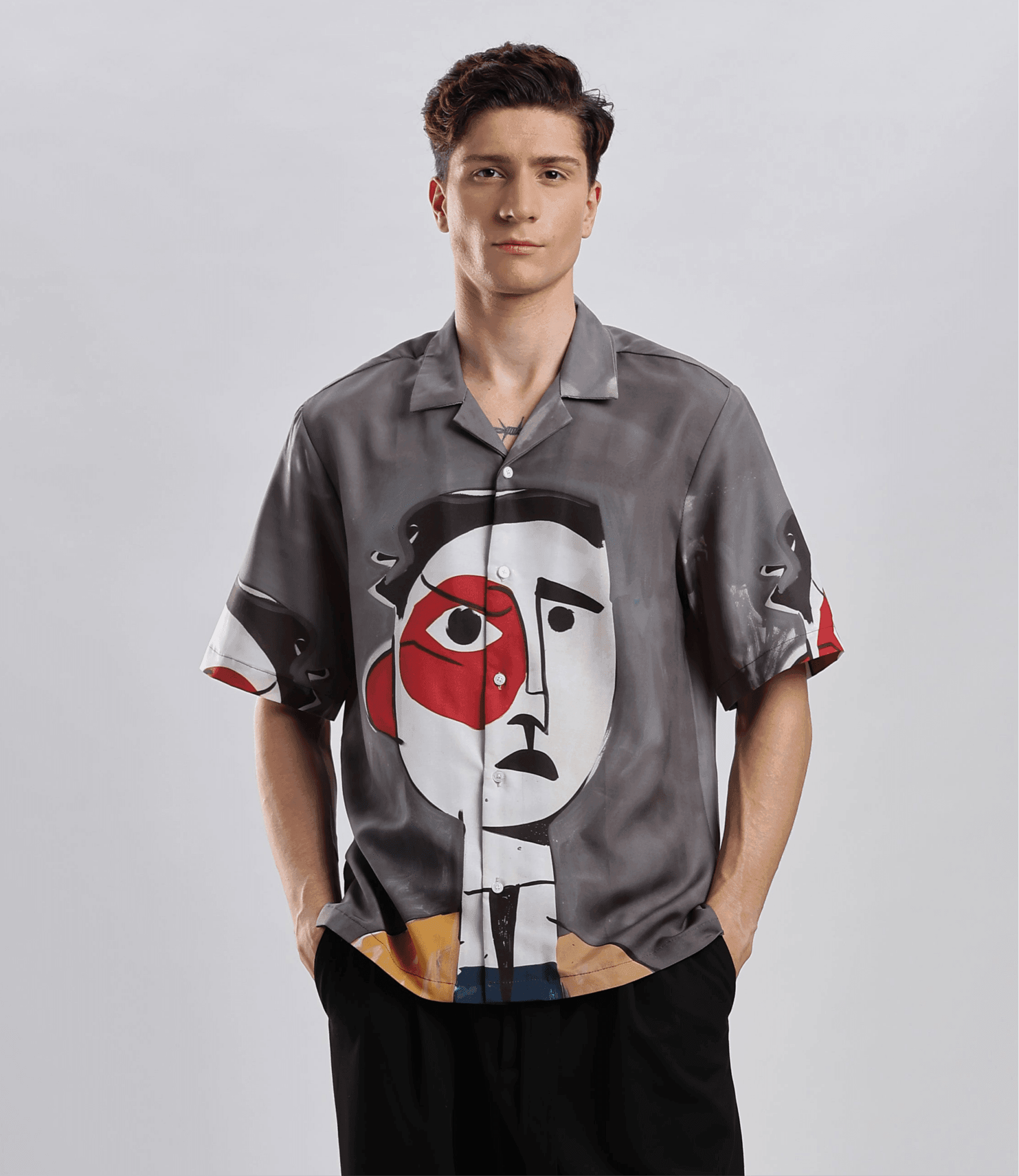 Abstract portrait Resort collar shirt - I'M HERE