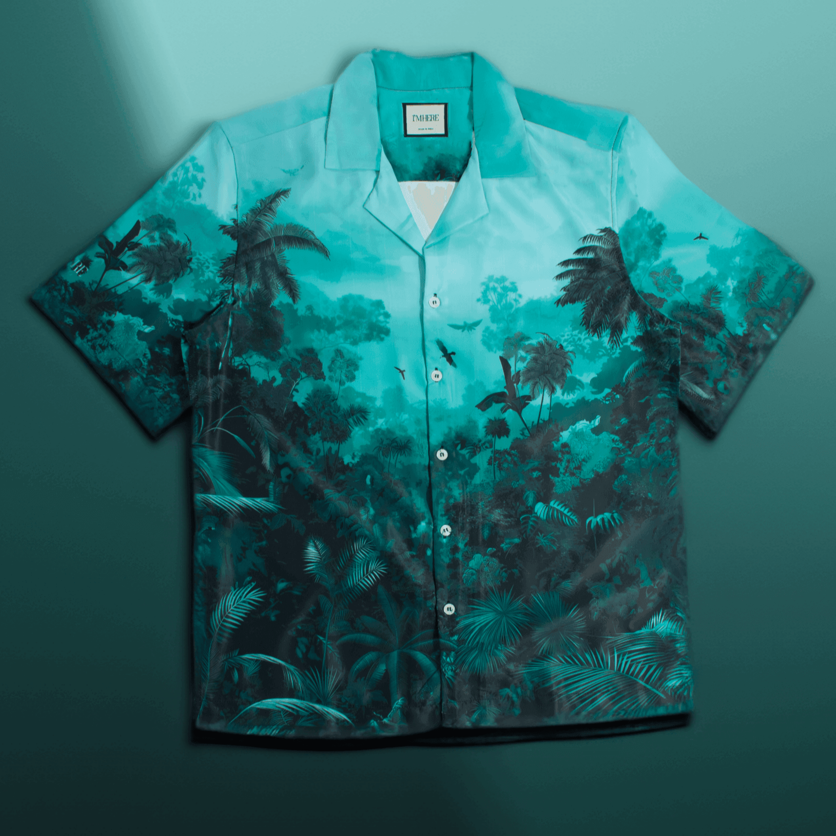 Teal forest portrait Resort collar shirt - I'M HERE