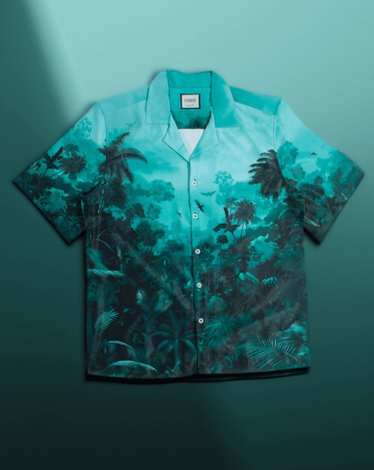 Teal forest portrait Resort collar shirt - I'M HERE