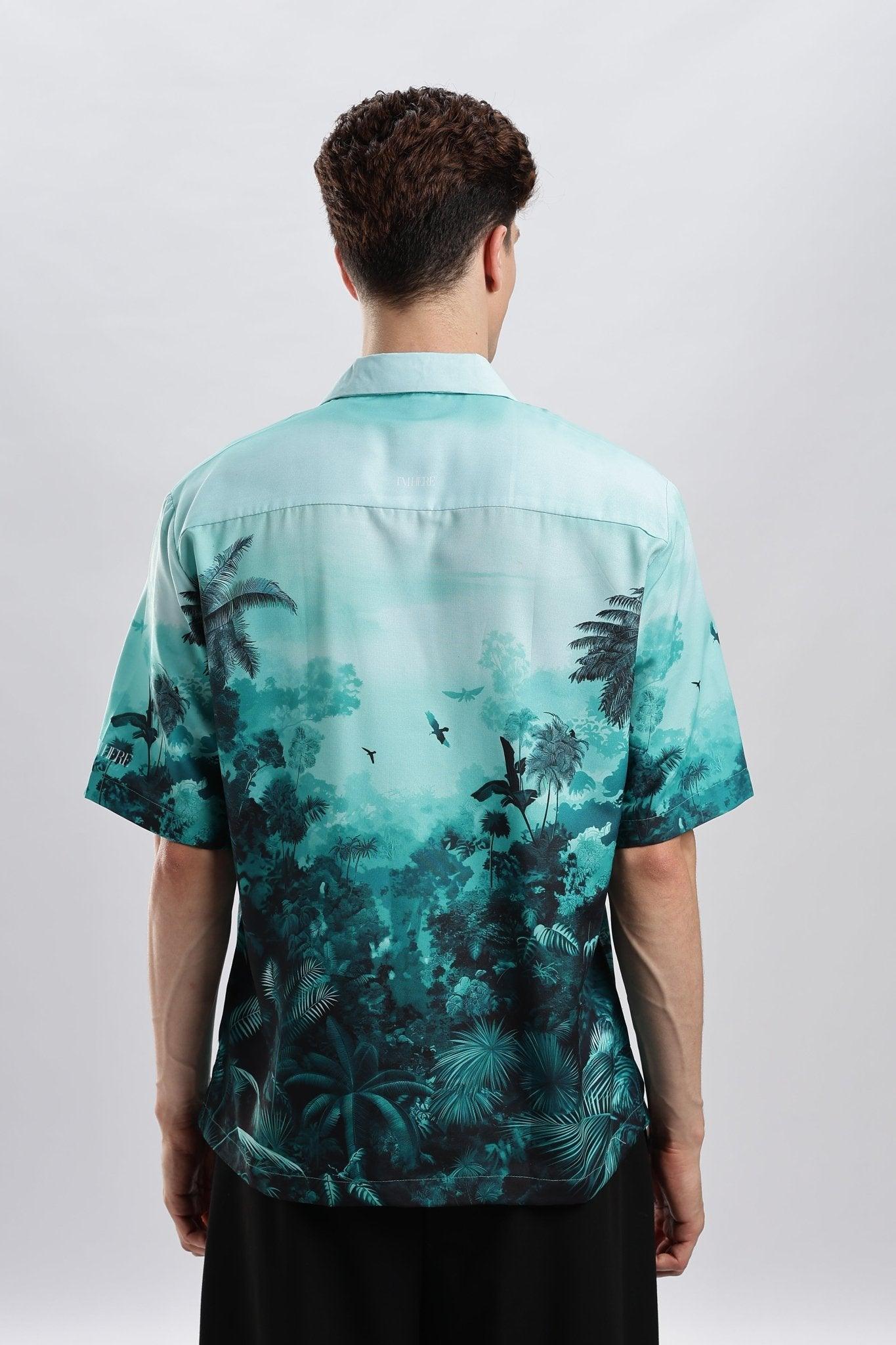 Teal forest portrait Resort collar shirt - I'M HERE