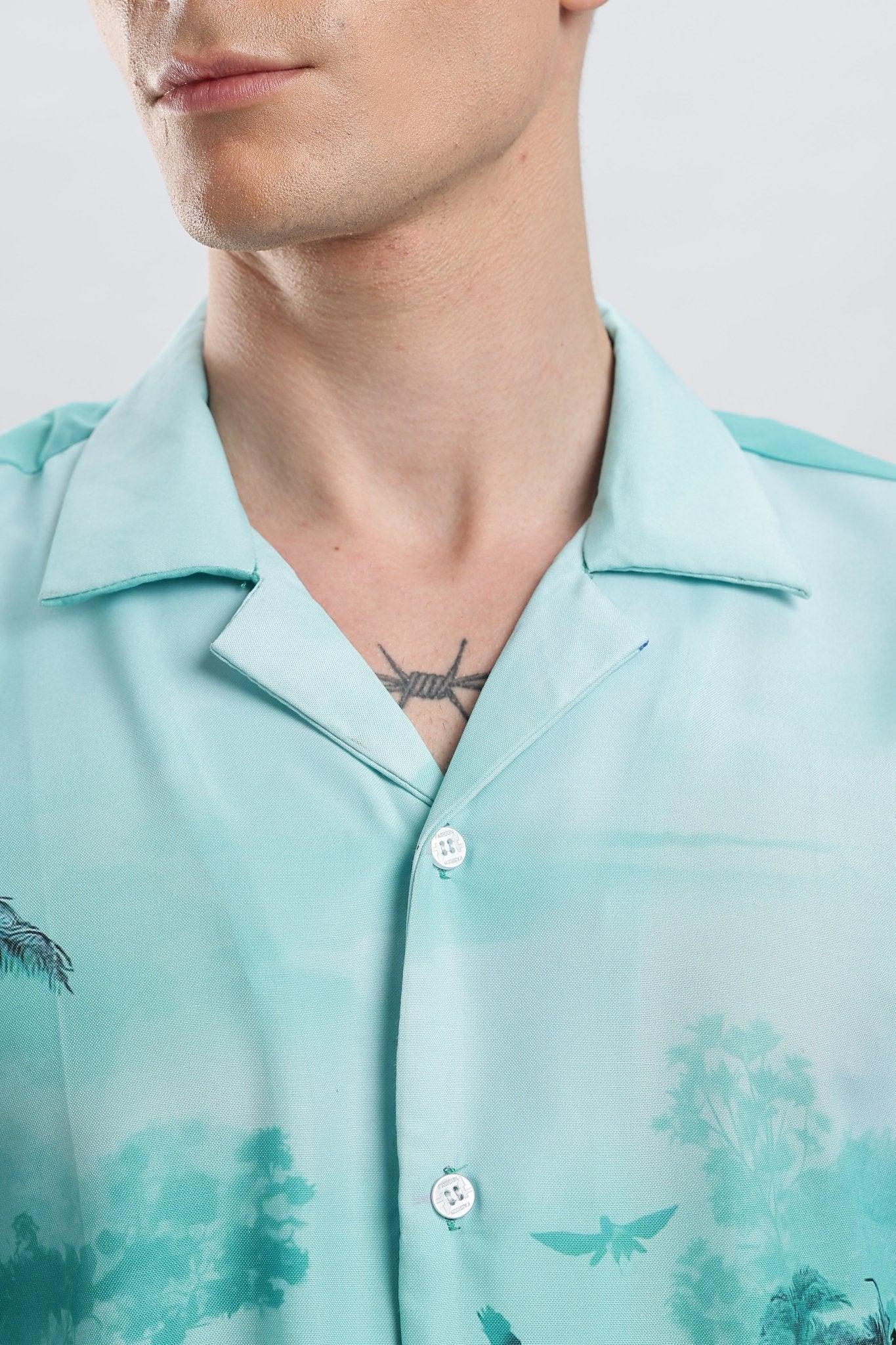 Teal forest portrait Resort collar shirt - I'M HERE